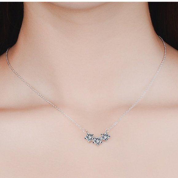 #NEW 925 Sterling Silver Diamond Triple Star Necklace - Picture 4 of 5